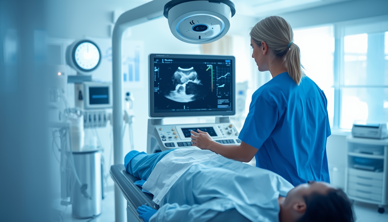 Ultrasound tech performing diagnostic scan in hospital representing ultrasound tech salary and career growth in 2026